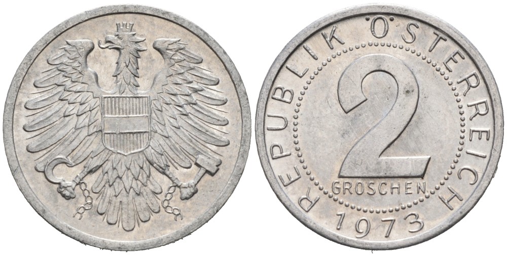 Австрия 2 гроша 1973 KM 2876 алюминий UNC 192-366