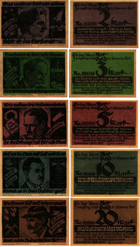 ГАННОВЕР НАБОР ИЗ 5 БАНКНОТ, 2, 3, 5, 10, 20 МАРОК 1922 НОТГЕЛЬД, 1 ФЕВРАЛЯ 1922, ПОЛНЫЙ КОМПЛЕКТ, ЗЕМЛЯ НИЖНЯЯ САКСОНИЯ Grabowski 569.1 бумага 6318-46-2-2