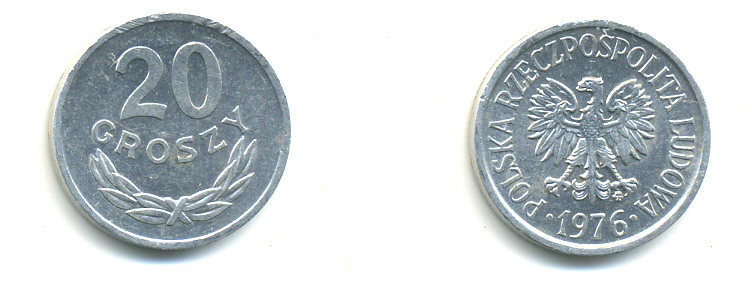 ПОЛЬША 20 ГРОШЕЙ 1976 MW KM А47 алюминий 176-1011