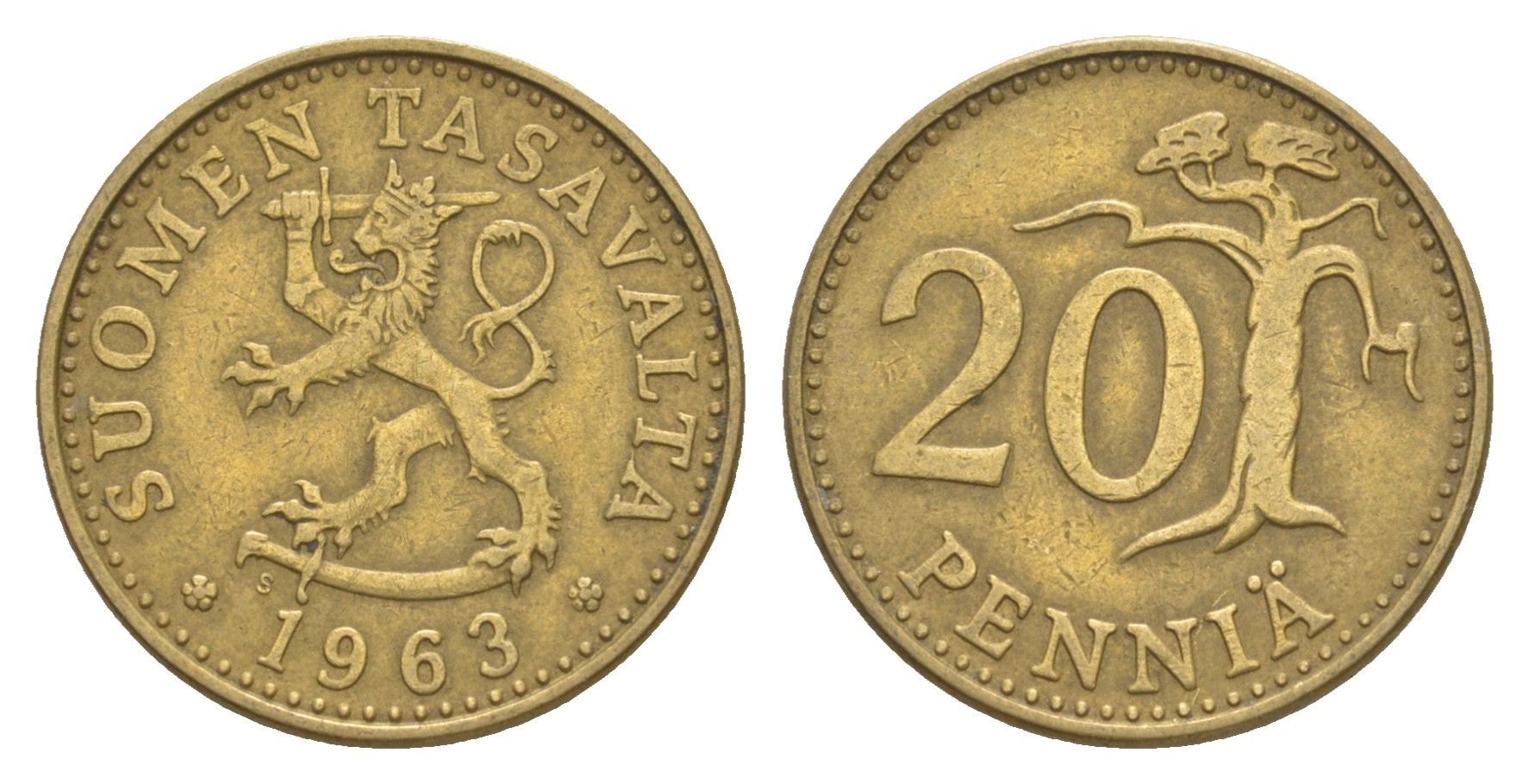 Финляндия 20 пенни 1963 KM 47 алюминиевая бронза 4525-842