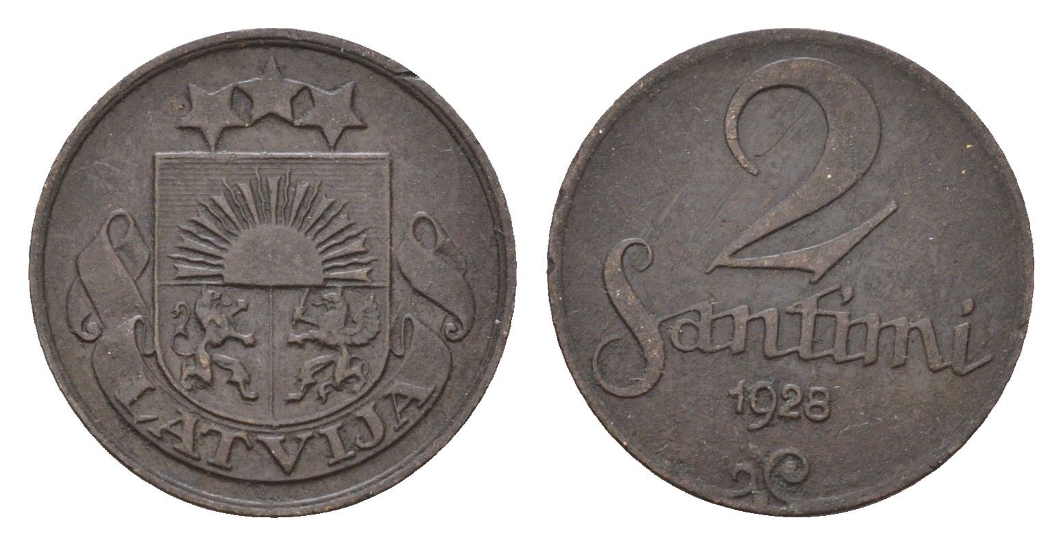 Латвия 2 сантима 1928 KM 2 бронза 4679-236