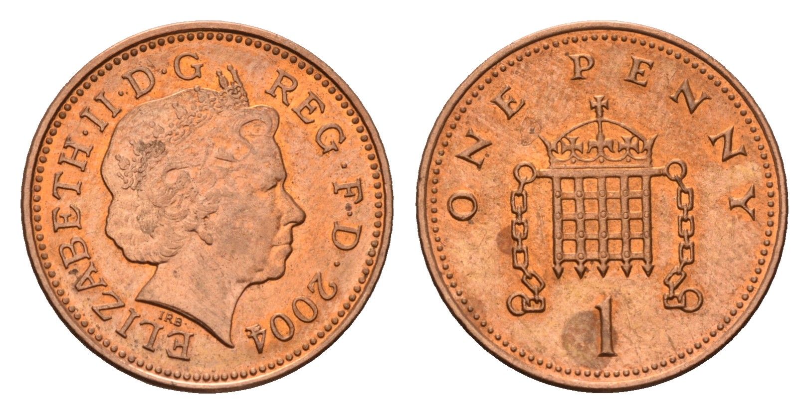 Великобритания 1 пенни 2004 Елизавета II (1952-2022) KM 986, Spink 4710 (B5) сталь плакированная медью UNC 206-1151