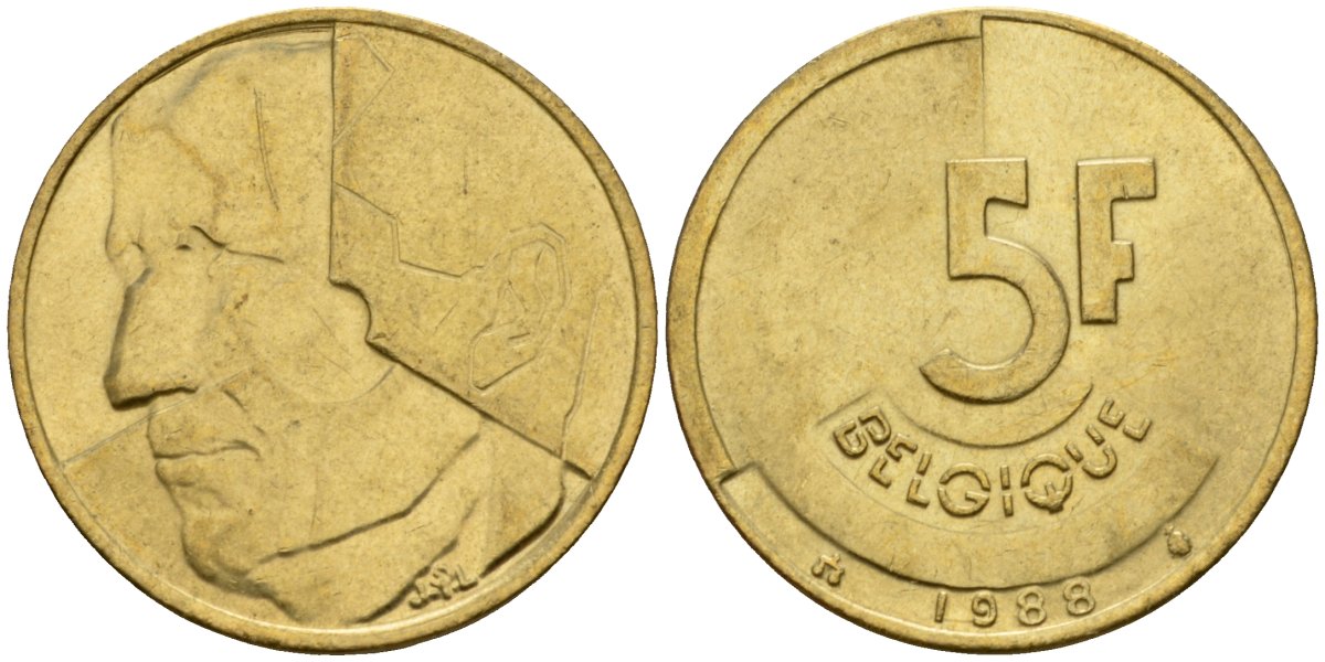 Бельгия 5 франков 1988 Belgique, Бодуэн I (1951-1993) KM 163 алюминиевая бронза 4601-214