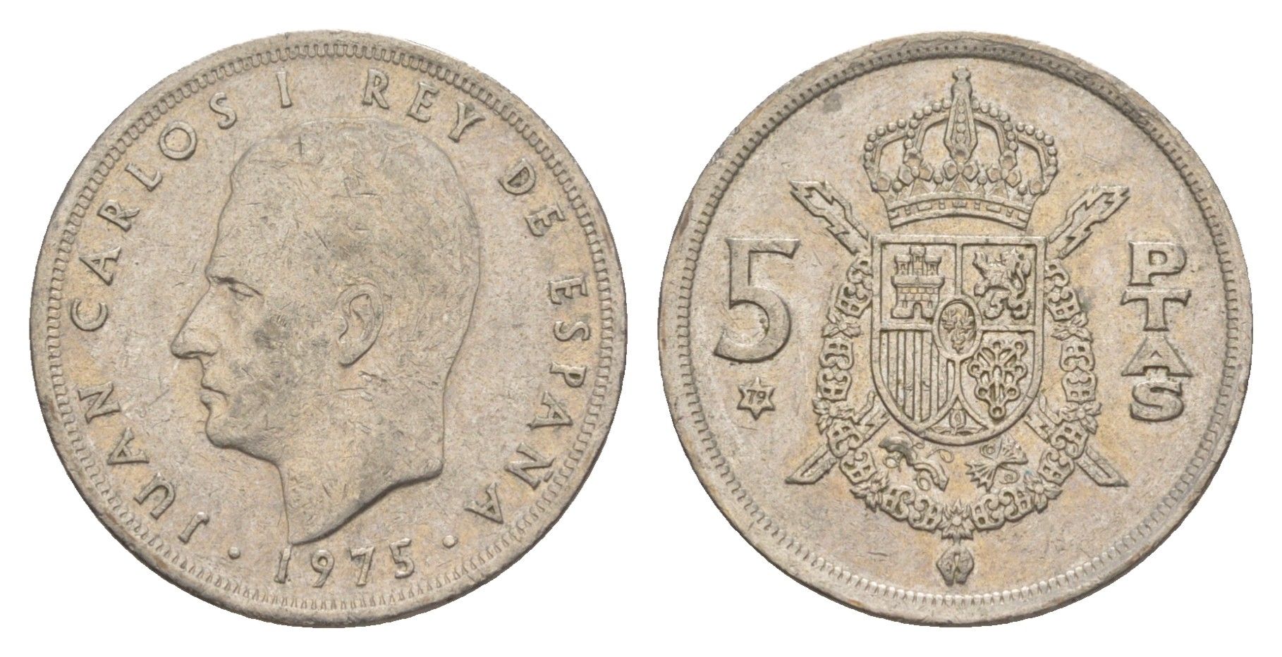 Испания 5 песет 1975 (79) M, Хуан Карлос I (1975-2014) KM 807 медно-никель 4619-1235