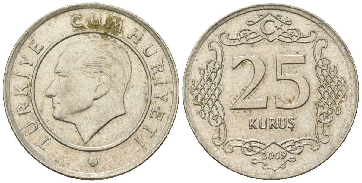 Турция 25 курушей 2009 KM 1242 медно-никель 4610-845