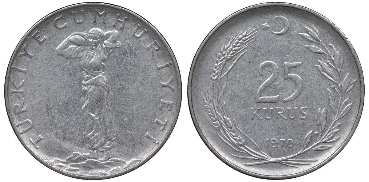 ТУРЦИЯ 25 КУРУШ 1970 KM 892.3 сталь 62-924