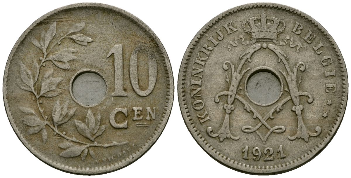 Бельгия 10 сантимов 1921 Belgie KM 86 медно-никель 4172-624