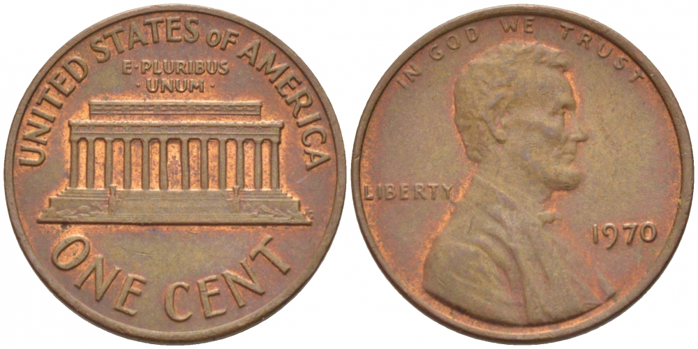 США 1 ЦЕНТ 1970 ЛИНКОЛЬН KM 201 медь цинк 3851-1032