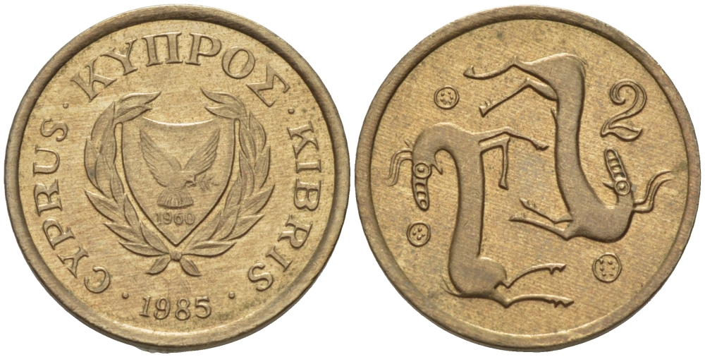 КИПР 2 ЦЕНТА 1985 КОЗЛЫ KM 54.2 никель латунь 66-416
