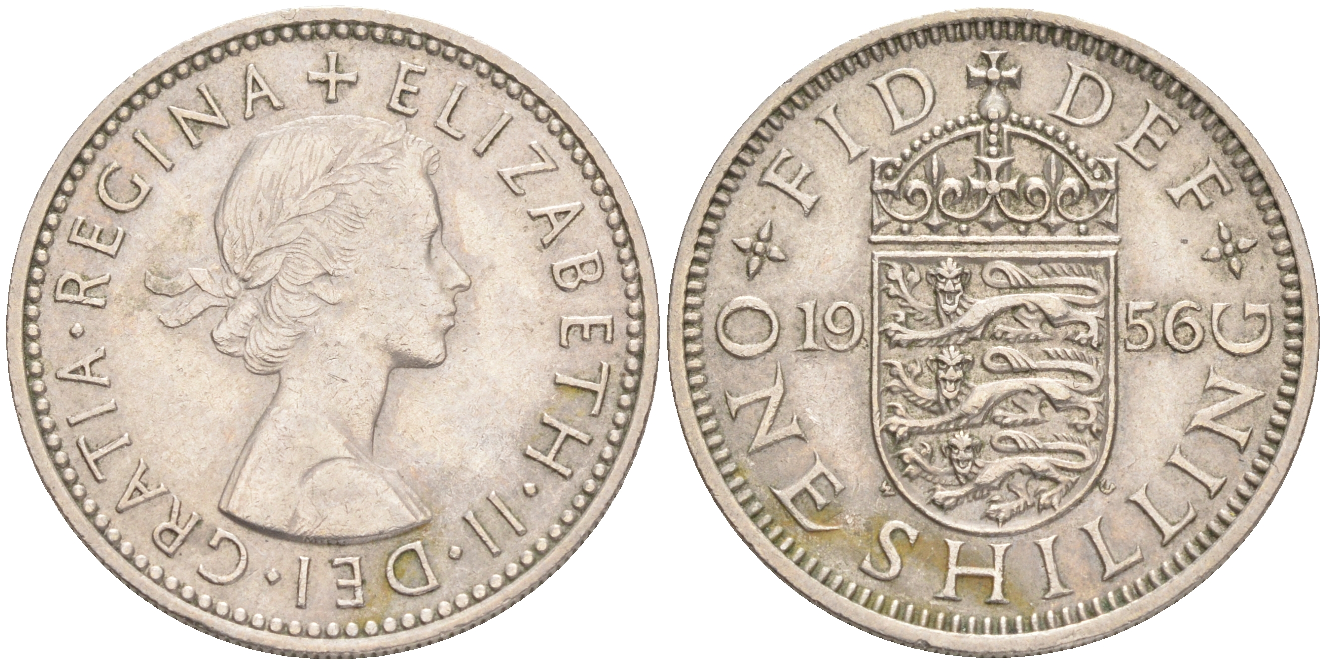 Великобритания 1 шиллинг 1956 Елизавета II (1952-2022), Английский герб KM 904, Spink 4147 медно-никель 4556-625