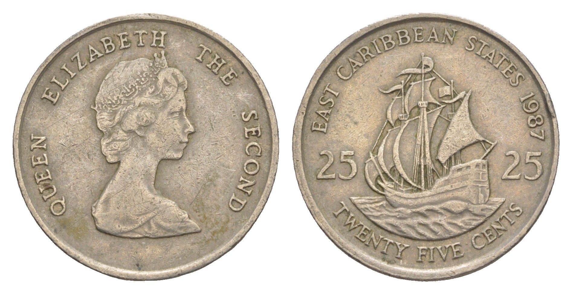 Восточные Карибские острова (Карибы) 25 центов 1987 KM 14 медно-никель 4646-241