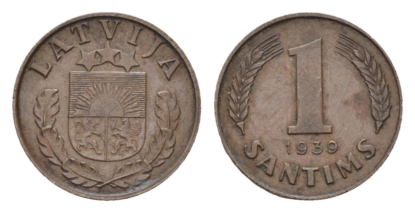 Латвия 1 сантим 1939 KM 10 бронза 4679-224
