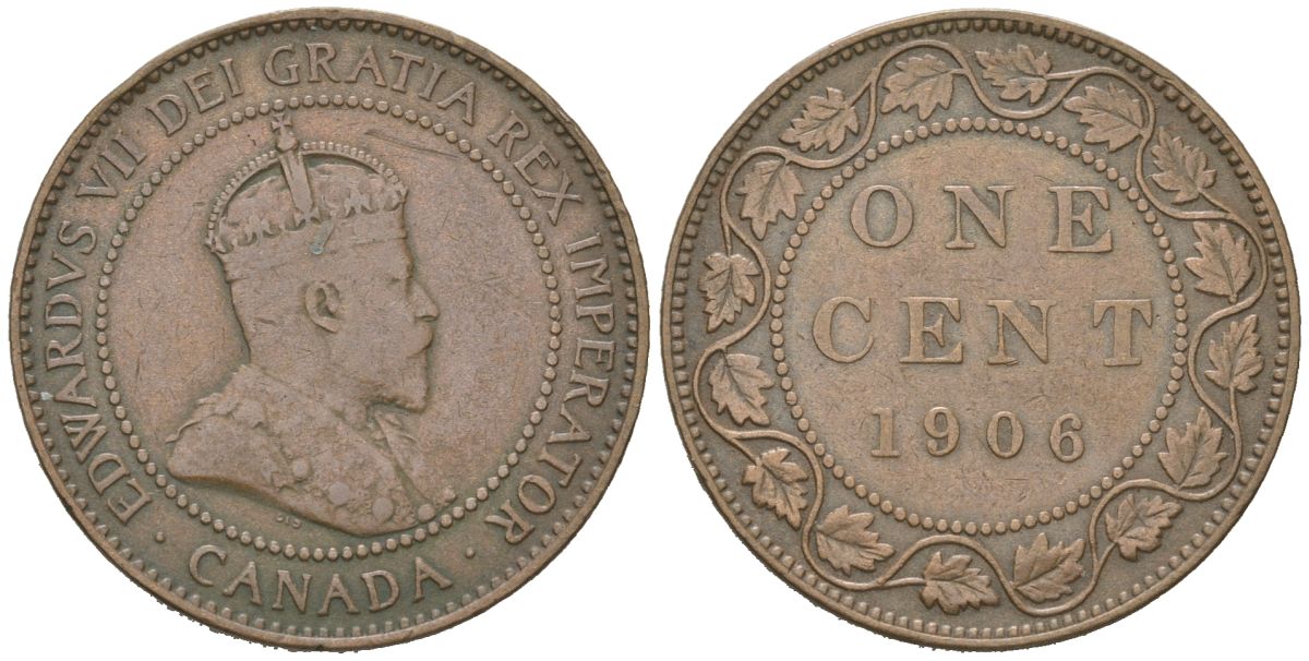 Канада 1 цент 1906 Эдуард VII (1901-1910) KM 8 бронза 190-646