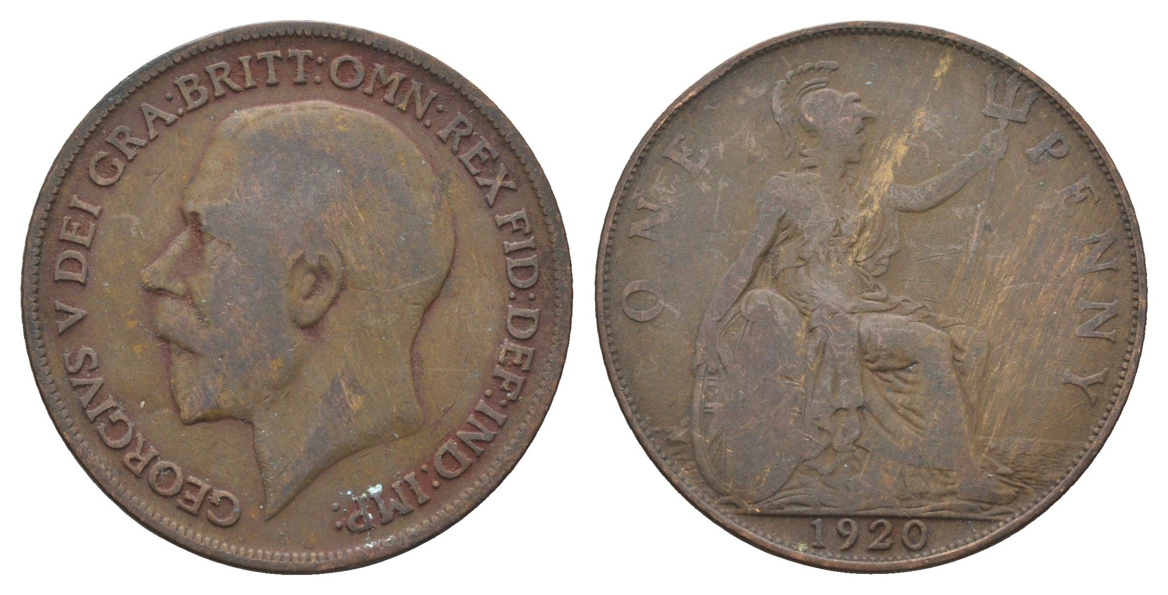 Великобритания 1 пенни 1920 Георг V (1910-1936) KM 810, Spink 4051 бронза 4661-632