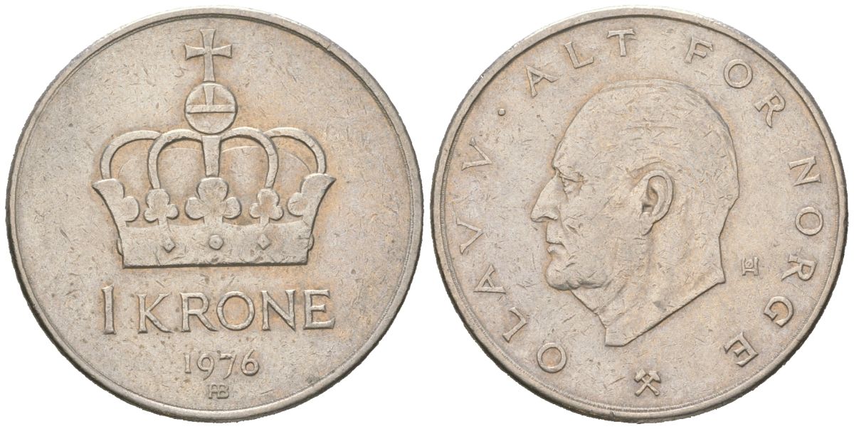 Норвегия 1 крона 1976 Улаф V (1958-1991) KM 419 медно-никель 4616-1154