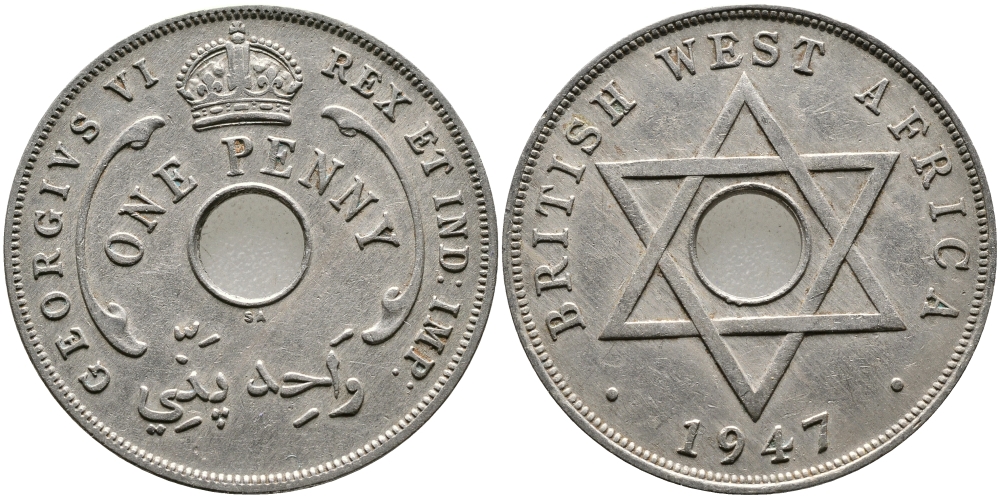 Британская Западная Африка 1 пенни 1947 Георг VI (1937-1952) KM 19 медно-никель 1523-521