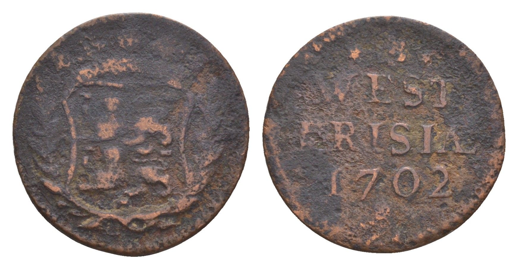 Нидерланды, Голландская Республика, Западная Фрисландия 1 дуит 1702 KM 100 медь 4655-558