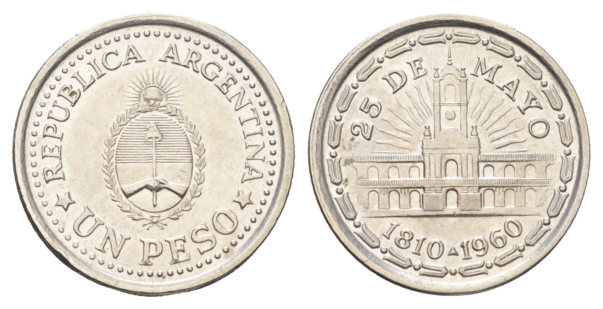 Аргентина 1 песо 1960 150 лет свержению Испанского Вице-короля KM 58 сталь плакированная никелем UNC 4662-657