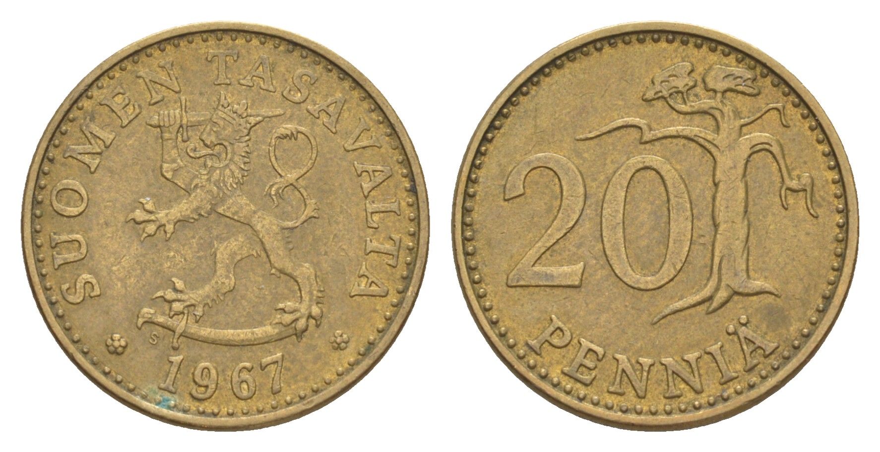 Финляндия 20 пенни 1967 KM 47 алюминиевая бронза 4648-412