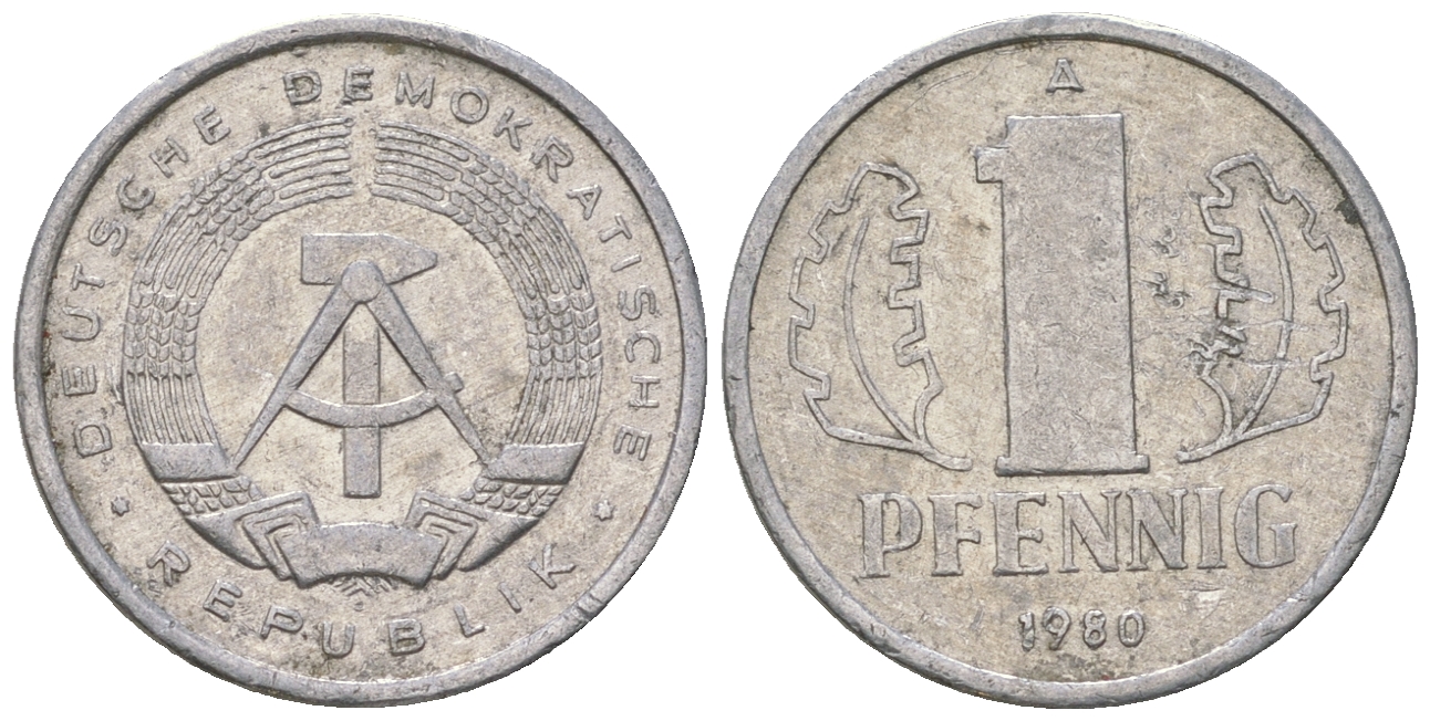ГДР 1 пфенниг 1980 А KM 8.2 алюминий 4623-358