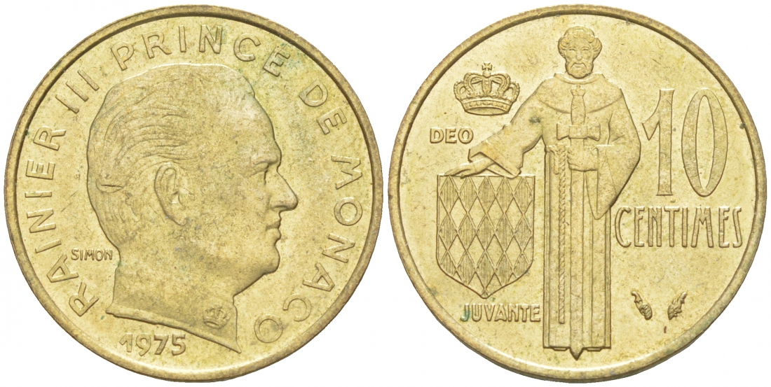 Монако 10 сантимов 1975 Ренье III (1949-2005) KM 142 алюминиевая бронза 73-152
