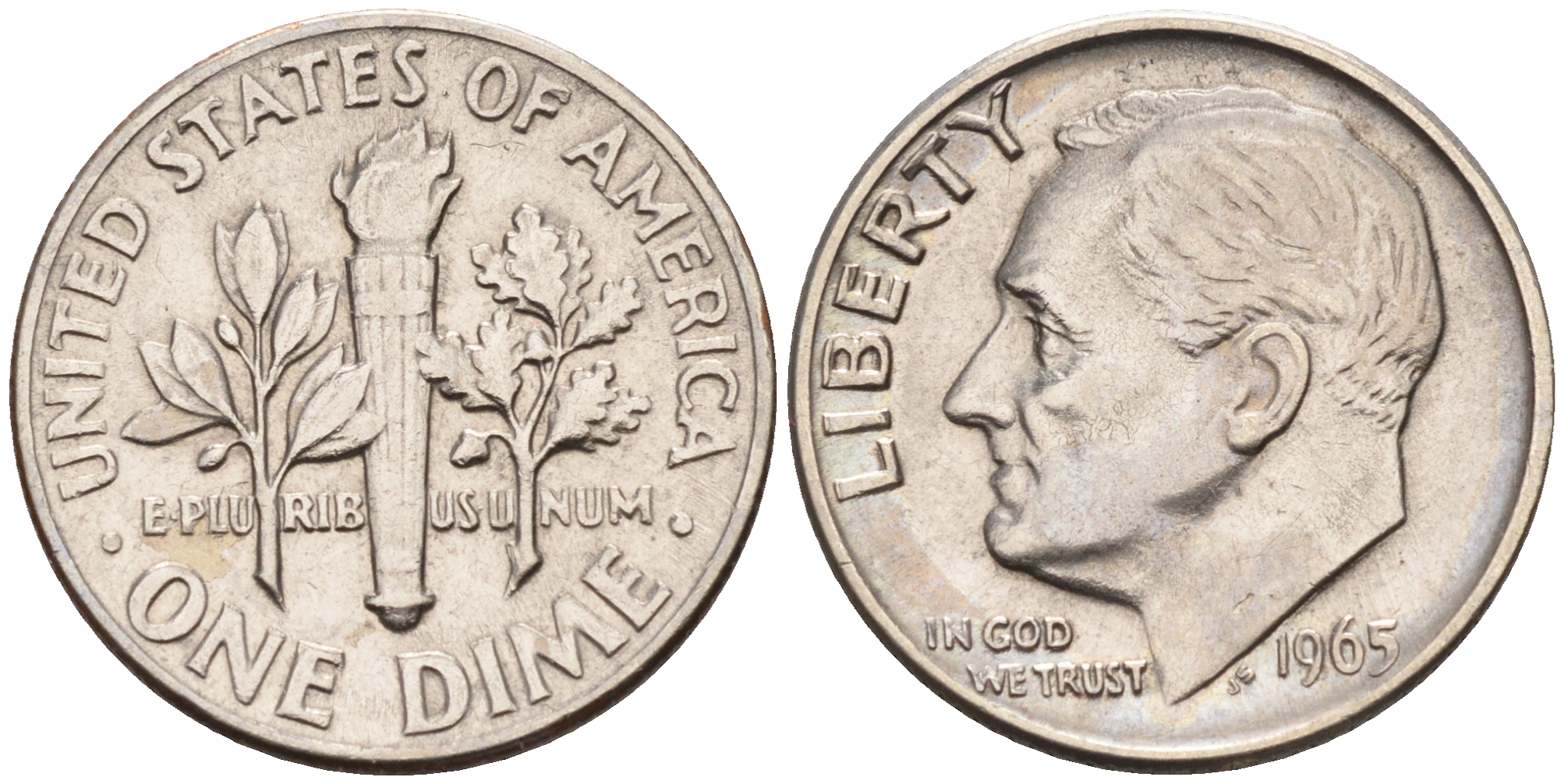 США 10 центов = дайм 1965 Рузвельт KM 195а медь плакированная медно-никелем    4115-351