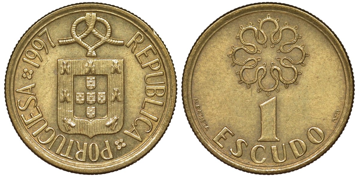 Португалия 1 эскудо 1997 KM 631 никель латунь 4173-662