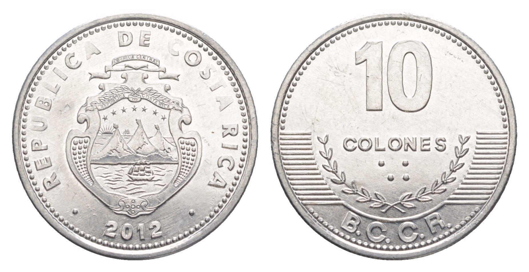 Коста-Рика 10 колонов 2012 KM 228b алюминий UNC 4642-915