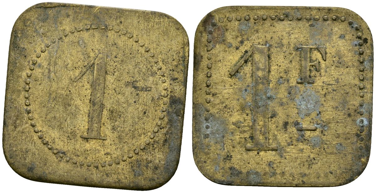 Франция 1 франк XIX-XX век ресторанный жетон латунь 4166-917