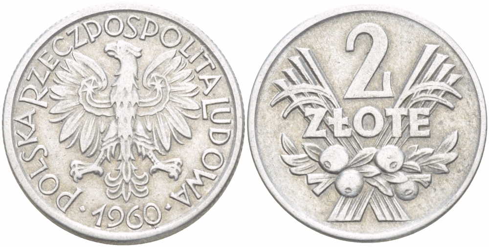 Польша 2 злотых 1960 MW KM 46, Parchimowicz 216c алюминий 4539-823