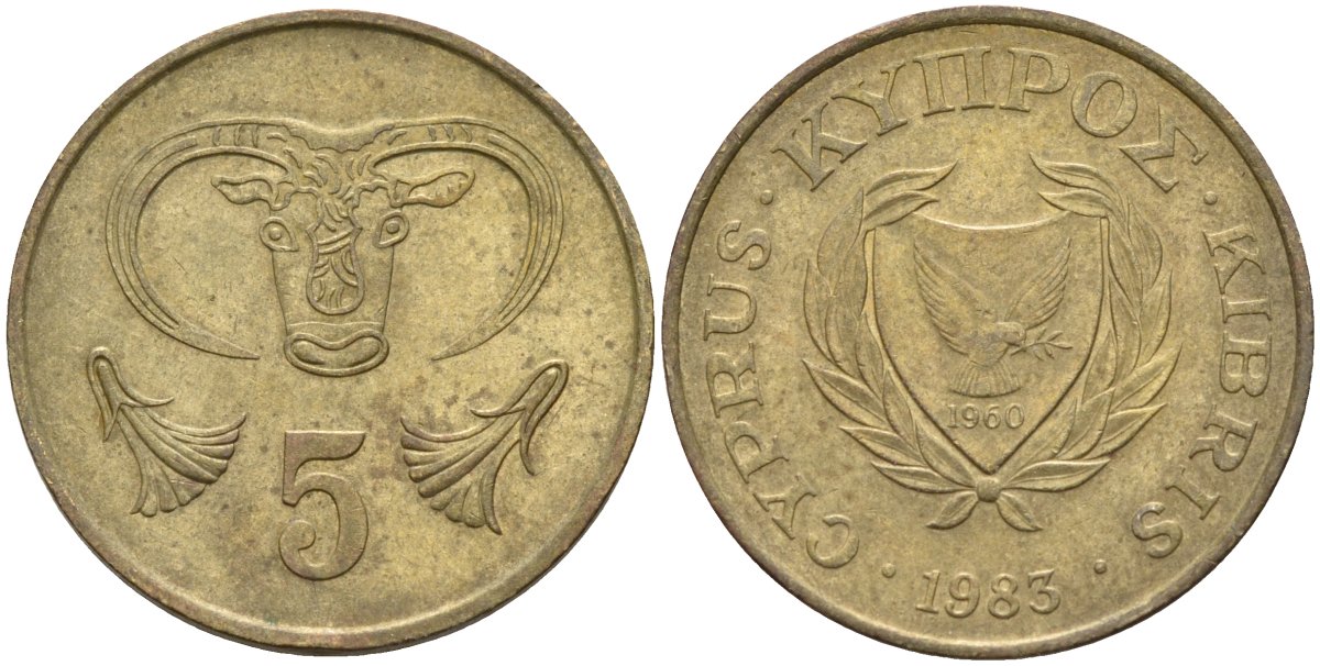 Кипр 5 центов 1983 голова быка KM 55.1 никель латунь 4141-921