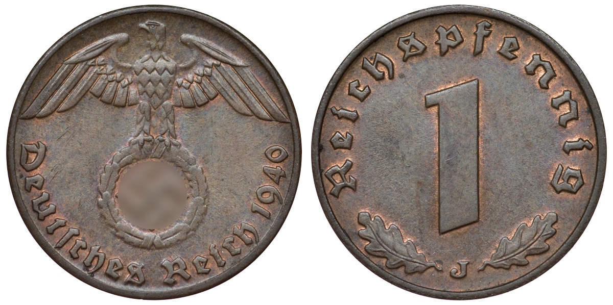 ГЕРМАНИЯ 1 РЕЙХСПФЕННИГ 1940 J KM 89, J. 361 бронза 71-928