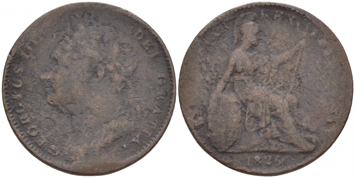 Великобритания 1 фартинг 1826 Георг IV (1820-1830) KM 677, Spink 3822 медь 4548-1023