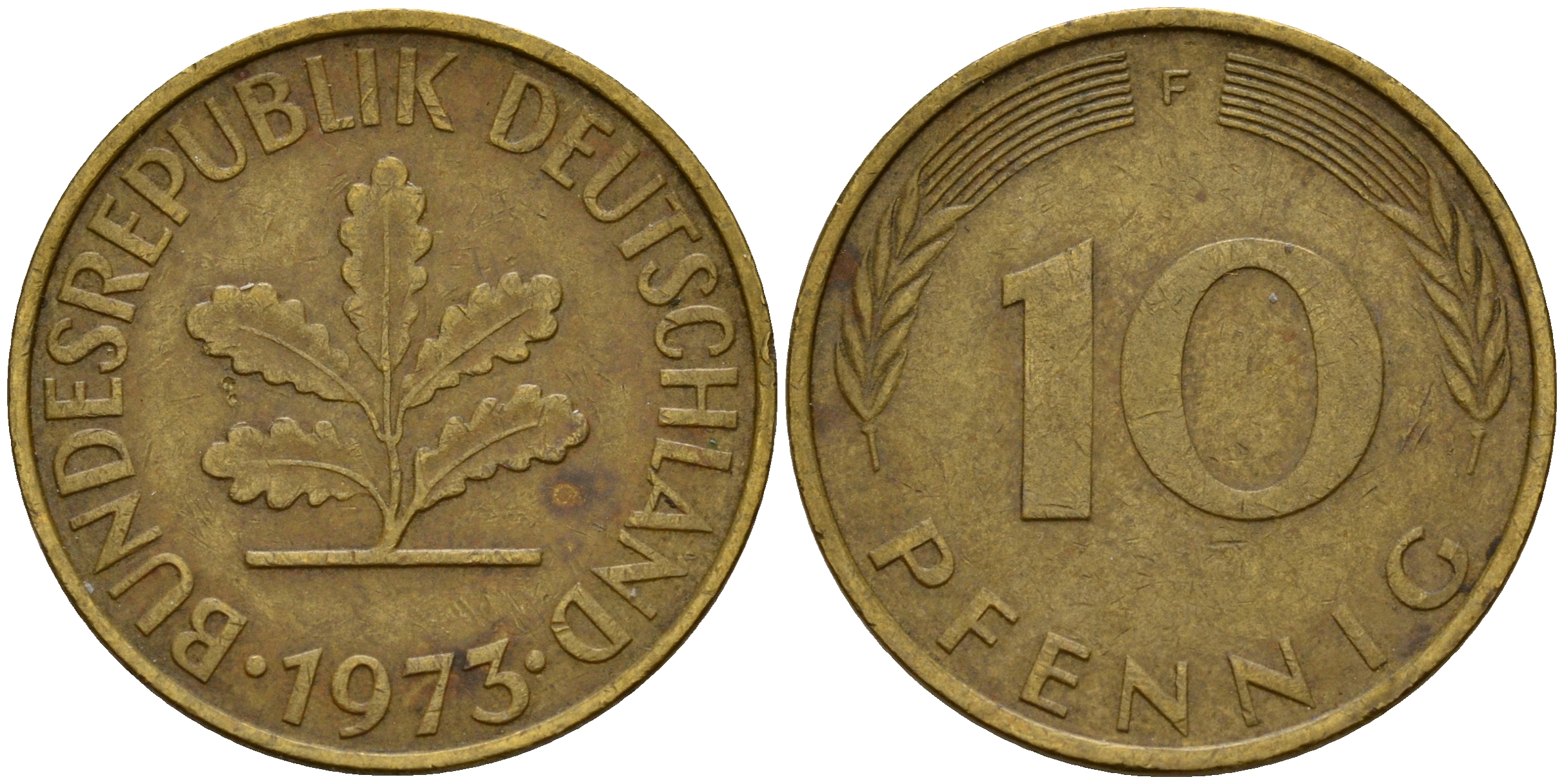 ФРГ 10 пфеннигов 1973 F J. 383, KM 108 сталь плакированная латунью    4603-417