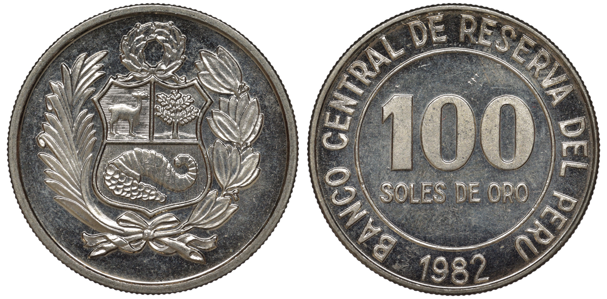 Перу 100 солей 1982 KM 283 медно-никель UNC 4367-722