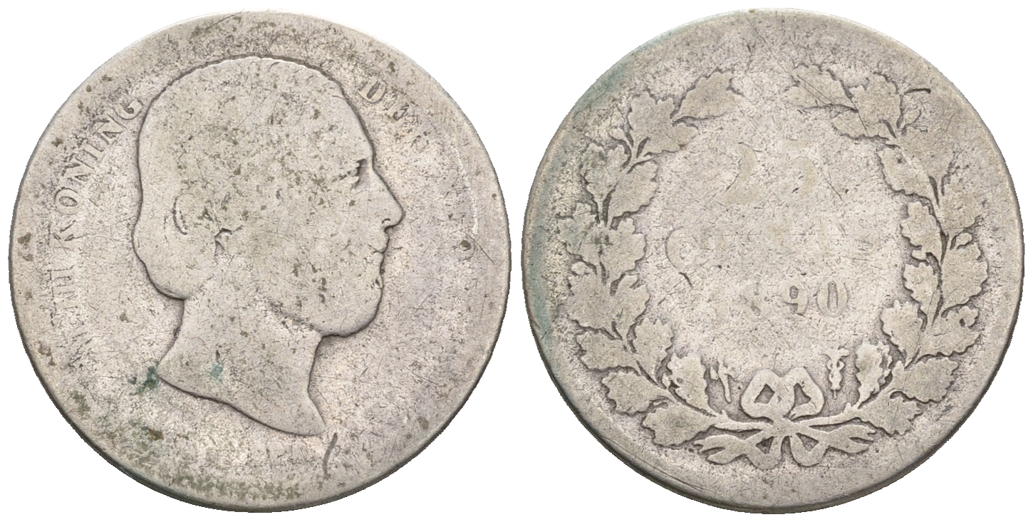 Нидерланды 25 центов 1890 Виллем III (1849-1890) KM 81 серебро 4609-754
