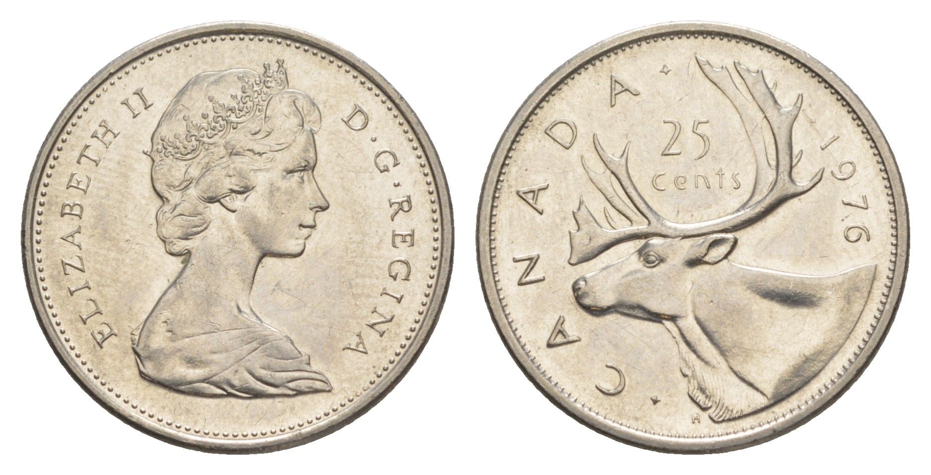 Канада 25 центов 1976 Елизавета II (1952-2022), олень KM 62b никель 4638-521