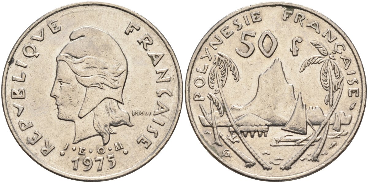 Французская Полинезия 50 франков 1975 KM 13 никель 4131-1013