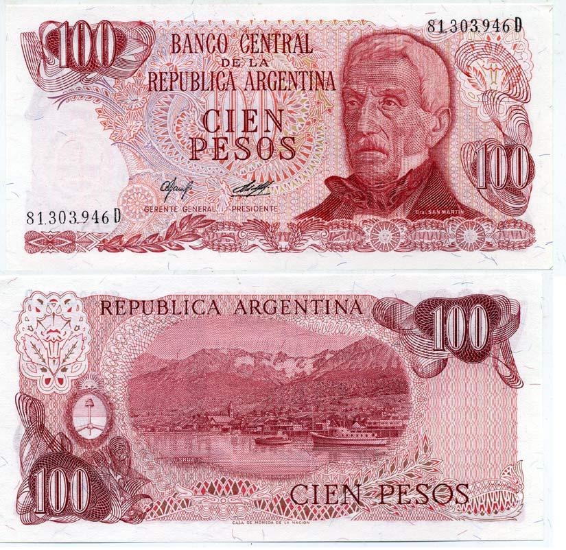 АРГЕНТИНА 100 ПЕСО 1978 СЕРИЯ D 81303, ГЕНЕРАЛ САН МАРТИН Pick 302b бумага UNC (ПРЕСС) 7485-27-1