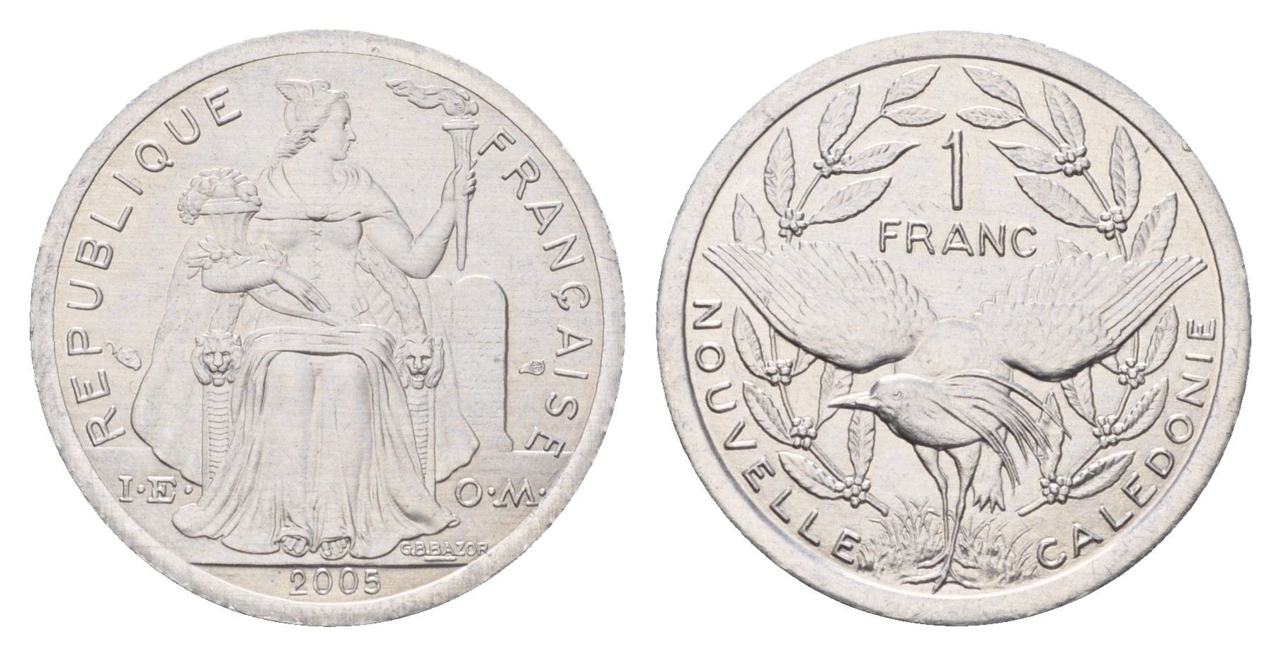 Новая Каледония 1 франк 2005 KM 10 алюминий UNC 212-1213