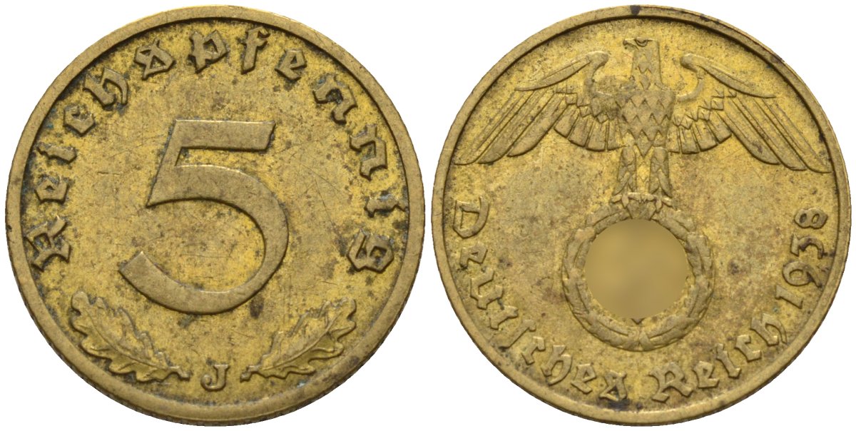Германия 5 рейхспфеннигов 1938 J KM 91, J. 363 алюминиевая бронза 4151-859