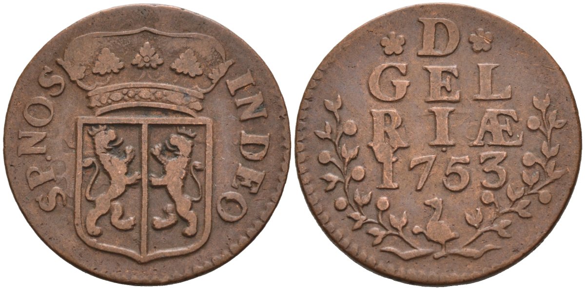 Гельдерланд (Gelderland), Нидерланды 1 дуит 1753 KM 88 медь 4525-1247