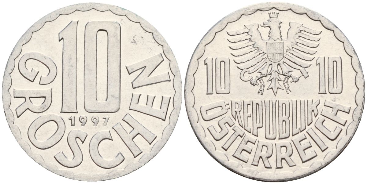 Австрия 10 грошей 1997 KM 2878 алюминий 4152-516