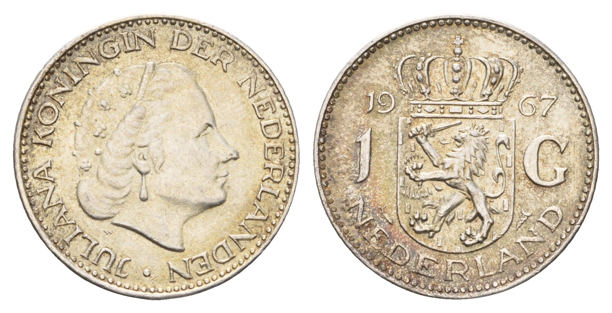 Нидерланды 1 гульден 1967 Юлиана (1948-1980) KM 184 серебро 4676-1133