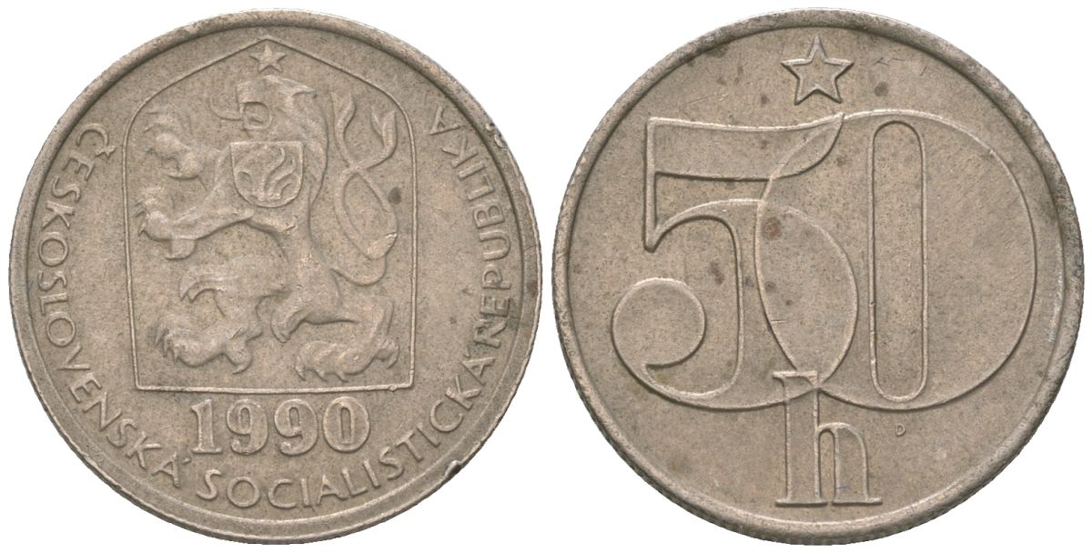 Чехословакия 50 геллеров 1990 KM 89 медно-никель 4115-1023