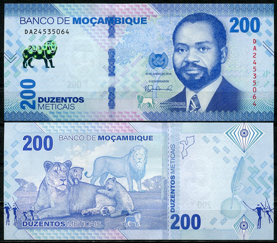 Мозамбик 200 метикалов 2024 Самора Машел, семья львов Pick 158  бумага  UNC (пресс) 451-780-1