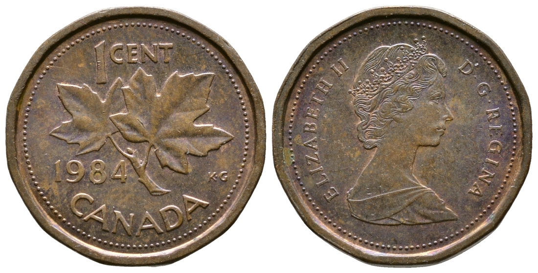 КАНАДА 1 ЦЕНТ 1984 ЕЛИЗАВЕТА II, КЛЕНОВЫЙ ЛИСТ KM 132 бронза 3999-1153