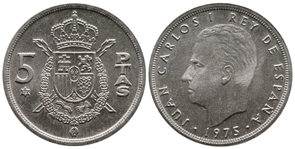 Испания 5 песет 1975 (78) Хуан Карлос I (1975-2014) KM 807 медно-никель 4110-1516