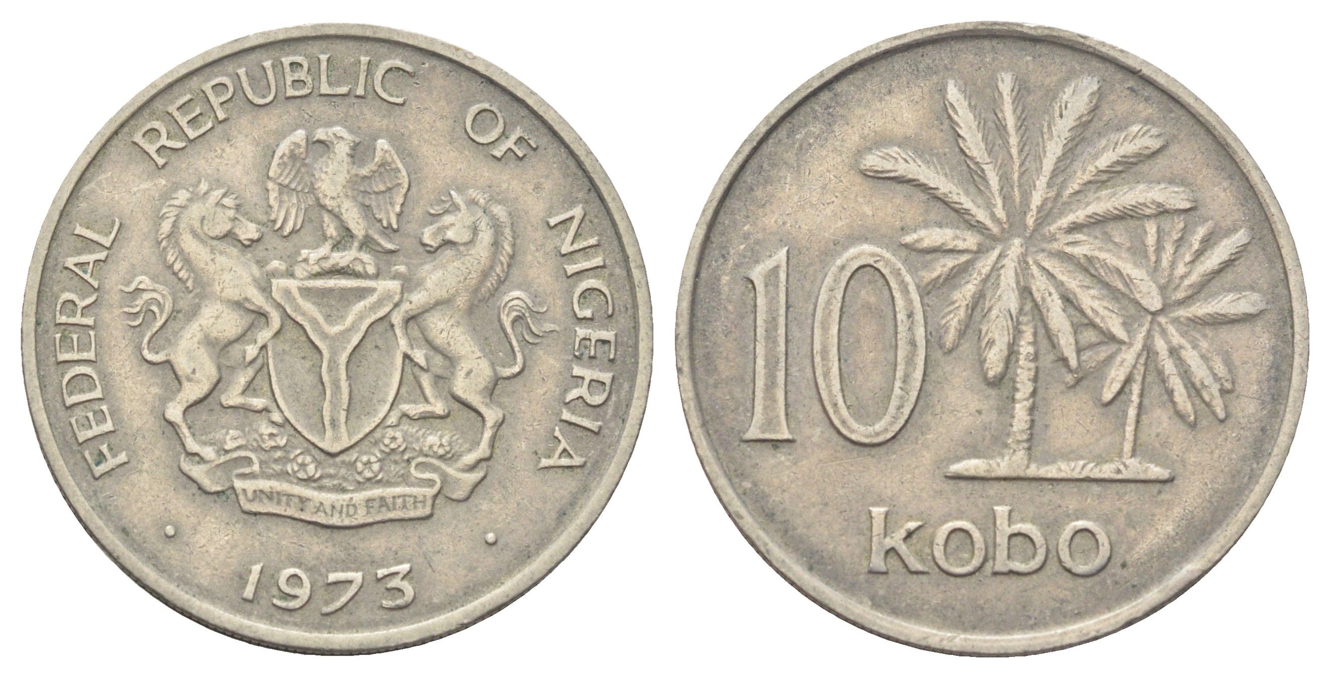 Нигерия 10 кобо 1973 пальмы KM 10.1 медно-никель 4700-917