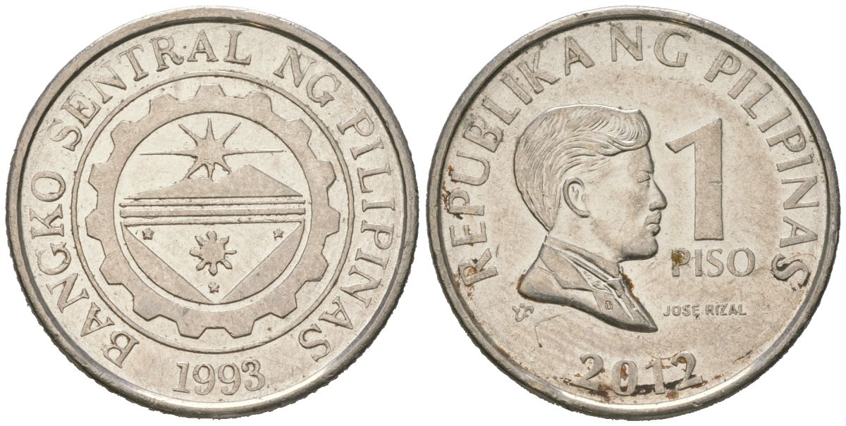 Филиппины 1 писо 2012 KM 269a сталь плакированная никелем 4616-1227